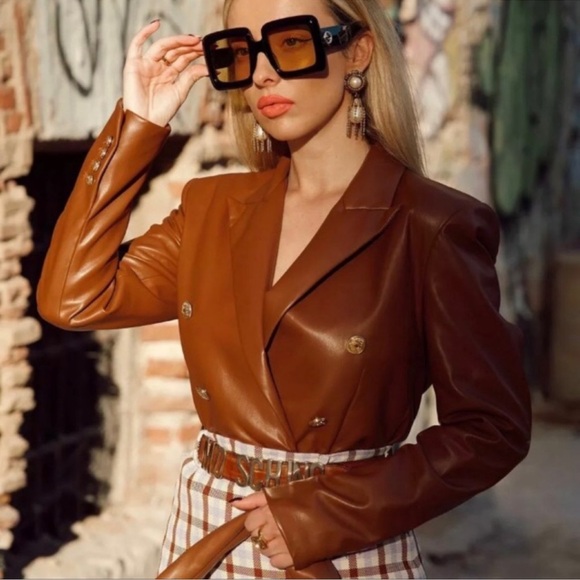 NWOT ZARA FAUX LEATHER DOUBLE-BREASTED BLAZER - Picture 8 of 15